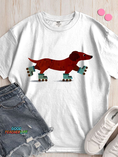 Dachshund Roller Skating Decorative Pattern T-shirt