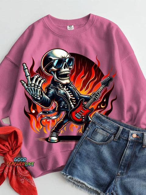 Rock Skull Halloween Decorative Pattern Casual Sweatshirt