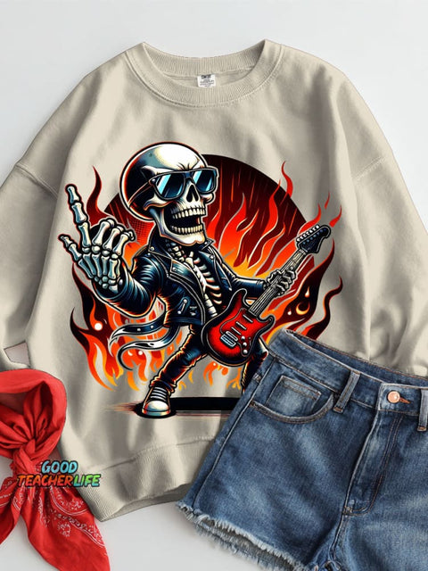 Rock Skull Halloween Decorative Pattern Casual Sweatshirt