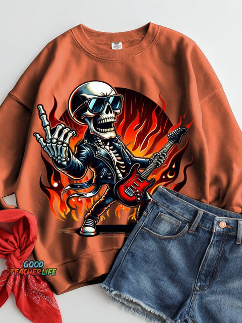 Rock Skull Halloween Decorative Pattern Casual Sweatshirt