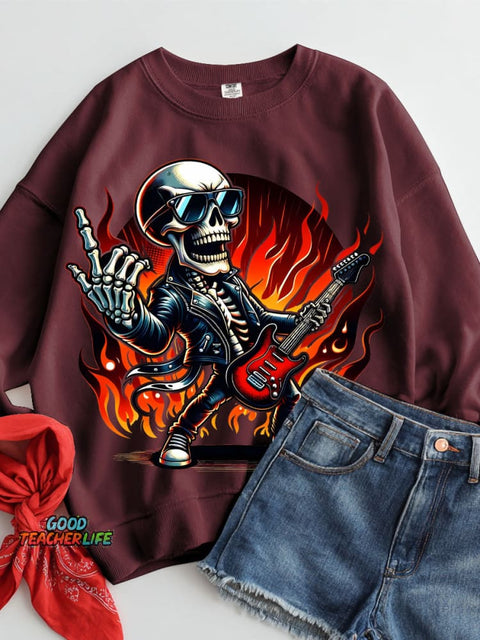 Rock Skull Halloween Decorative Pattern Casual Sweatshirt