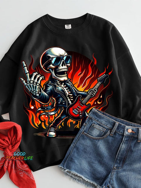 Rock Skull Halloween Decorative Pattern Casual Sweatshirt