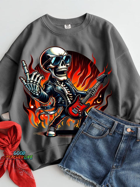 Rock Skull Halloween Decorative Pattern Casual Sweatshirt