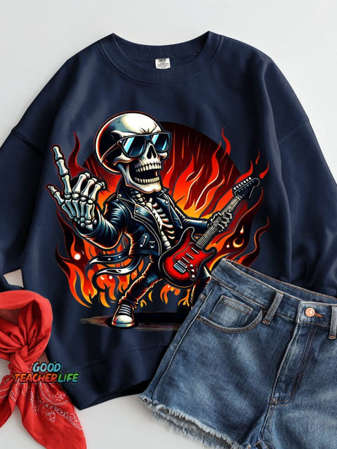 Rock Skull Halloween Decorative Pattern Casual Sweatshirt