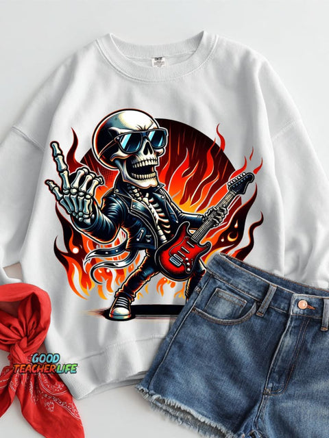 Rock Skull Halloween Decorative Pattern Casual Sweatshirt