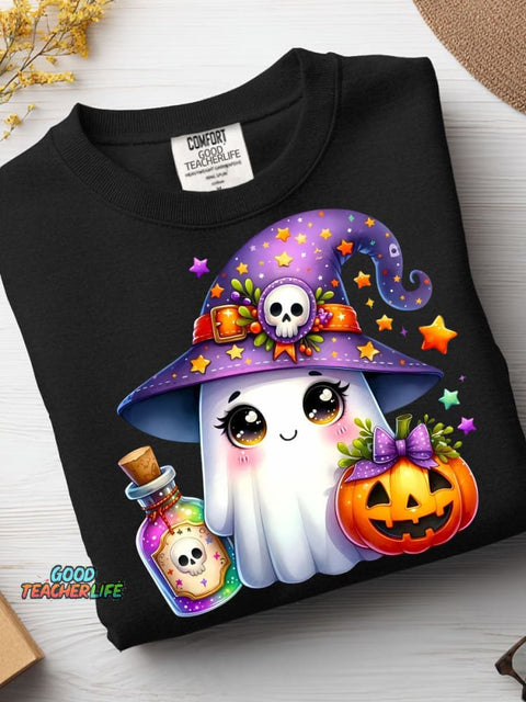 Halloween Ghost Wizard Decorative Pattern Casual Sweatshirt