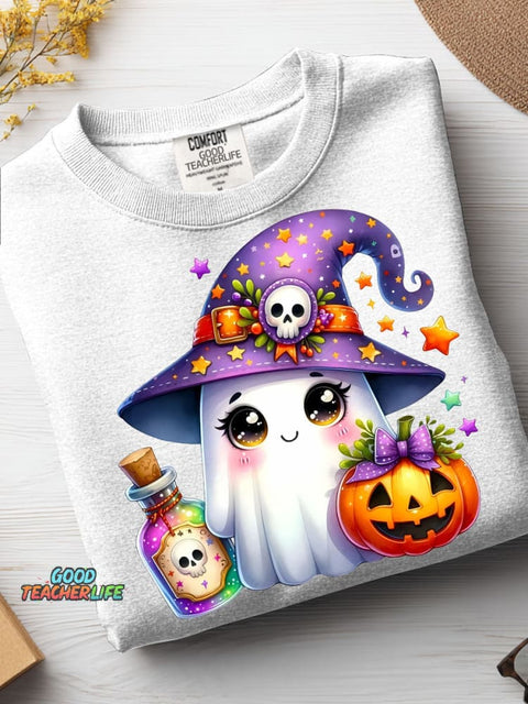 Halloween Ghost Wizard Decorative Pattern Casual Sweatshirt
