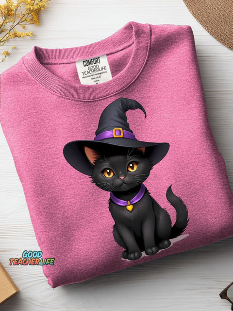 Black Cat Wizard Decorative Pattern Casual Sweatshirt