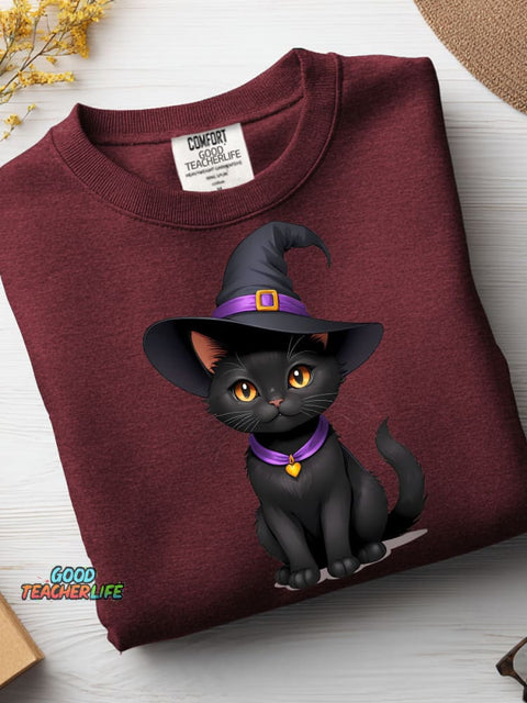 Black Cat Wizard Decorative Pattern Casual Sweatshirt