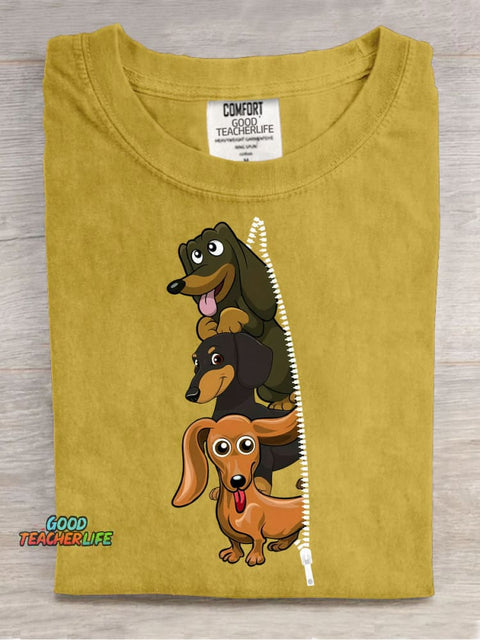 Zipper with Dog Print T-shirt