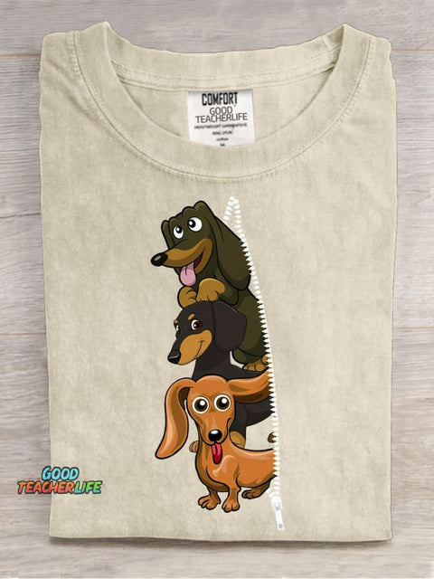 Zipper with Dog Print T-shirt