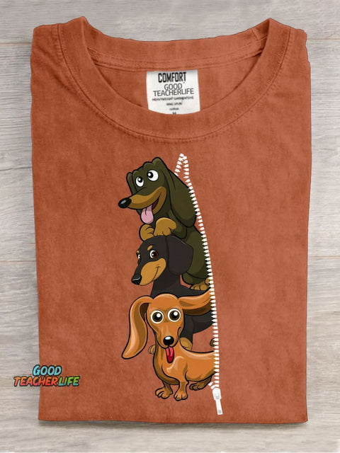 Zipper with Dog Print T-shirt