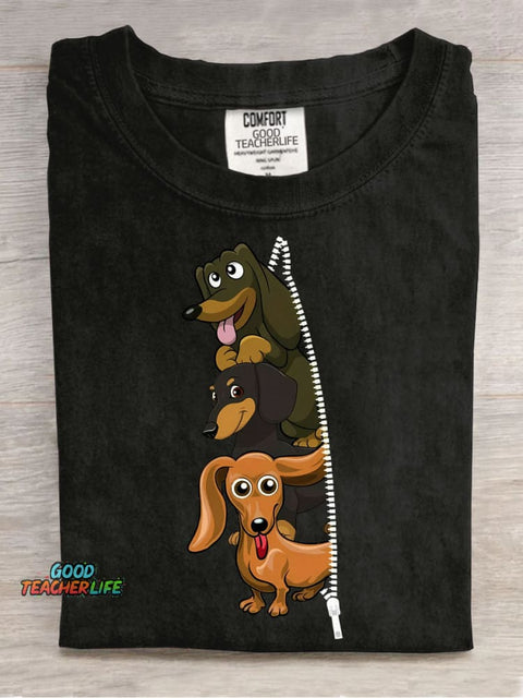 Zipper with Dog Print T-shirt