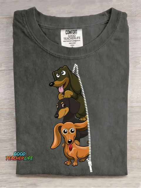 Zipper with Dog Print T-shirt