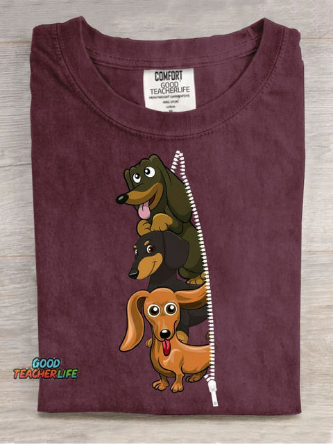 Zipper with Dog Print T-shirt