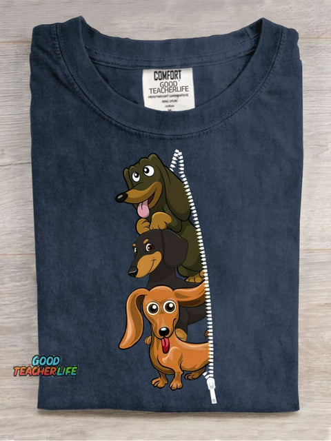Zipper with Dog Print T-shirt
