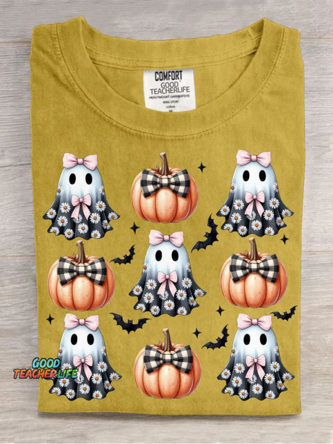 Halloween Pumpkin and Ghost Decoration Pattern T-shirt