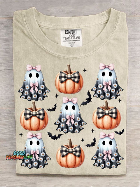 Halloween Pumpkin and Ghost Decoration Pattern T-shirt