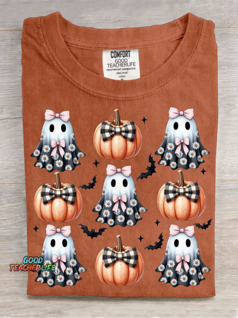 Halloween Pumpkin and Ghost Decoration Pattern T-shirt
