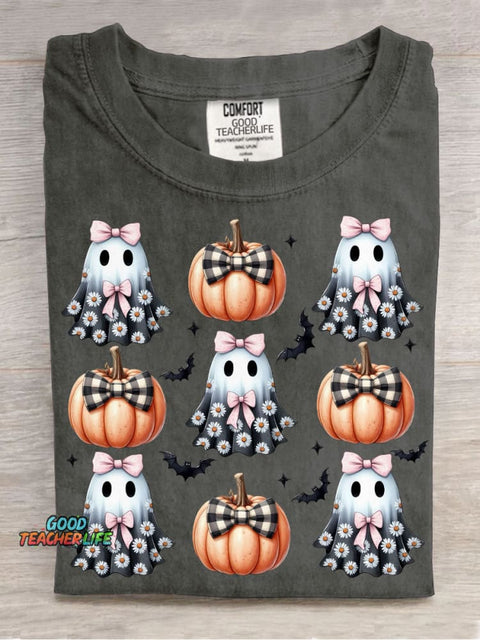 Halloween Pumpkin and Ghost Decoration Pattern T-shirt