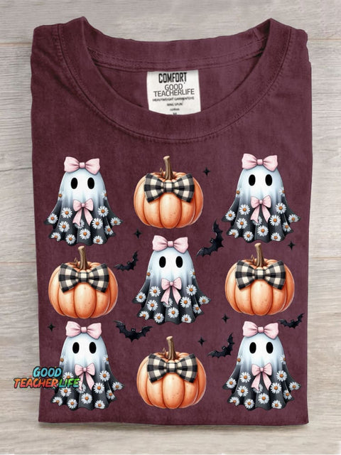 Halloween Pumpkin and Ghost Decoration Pattern T-shirt
