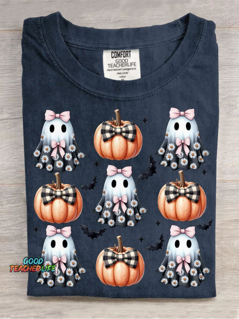 Halloween Pumpkin and Ghost Decoration Pattern T-shirt