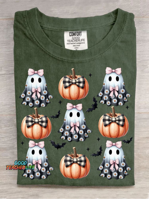 Halloween Pumpkin and Ghost Decoration Pattern T-shirt