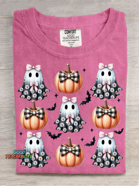 Halloween Pumpkin and Ghost Decoration Pattern T-shirt