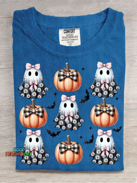 Halloween Pumpkin and Ghost Decoration Pattern T-shirt