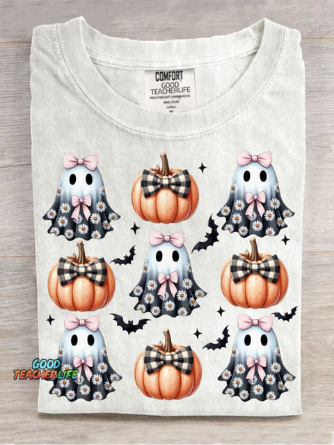 Halloween Pumpkin and Ghost Decoration Pattern T-shirt