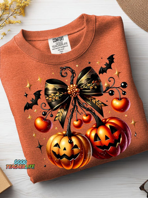 Halloween Pumpkin Cherry Decoration Pattern Casual Sweatshirt