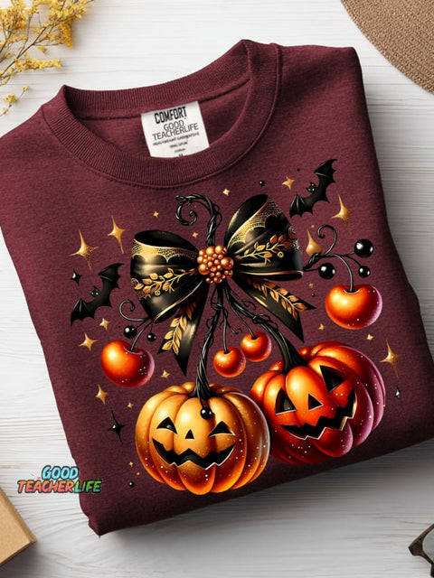 Halloween Pumpkin Cherry Decoration Pattern Casual Sweatshirt