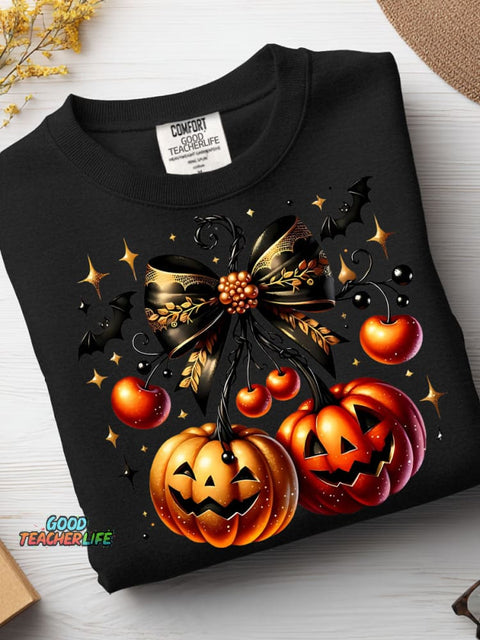 Halloween Pumpkin Cherry Decoration Pattern Casual Sweatshirt