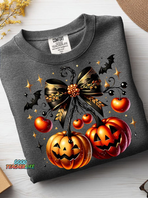 Halloween Pumpkin Cherry Decoration Pattern Casual Sweatshirt