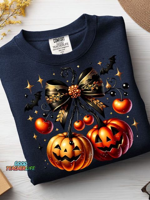 Halloween Pumpkin Cherry Decoration Pattern Casual Sweatshirt