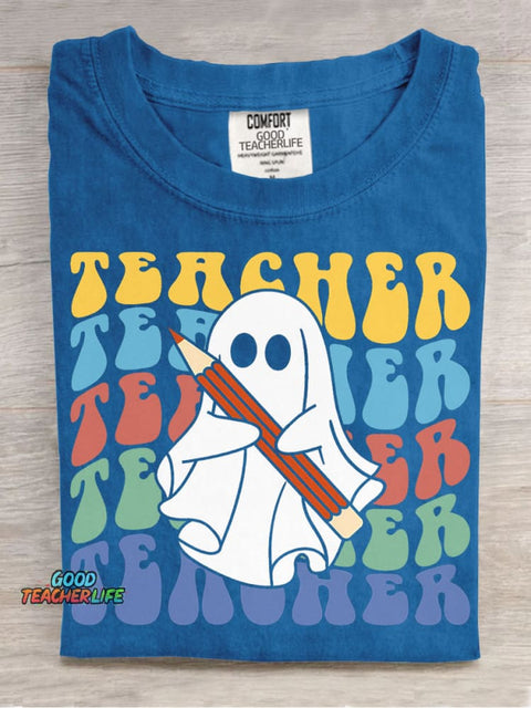 Halloween Ghost Teacher Decorative Pattern T-shirt