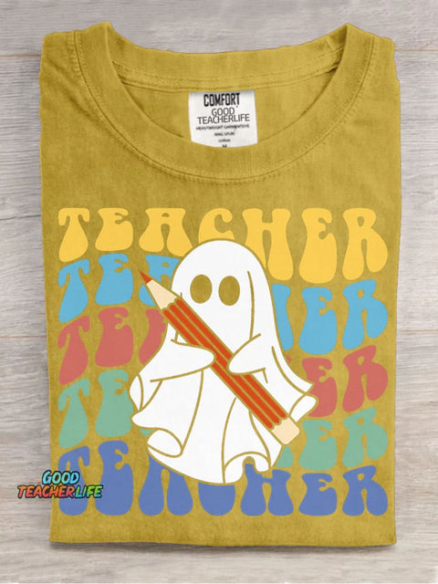 Halloween Ghost Teacher Decorative Pattern T-shirt