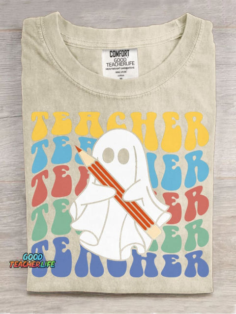 Halloween Ghost Teacher Decorative Pattern T-shirt