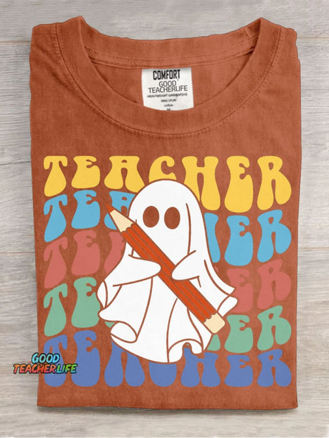 Halloween Ghost Teacher Decorative Pattern T-shirt