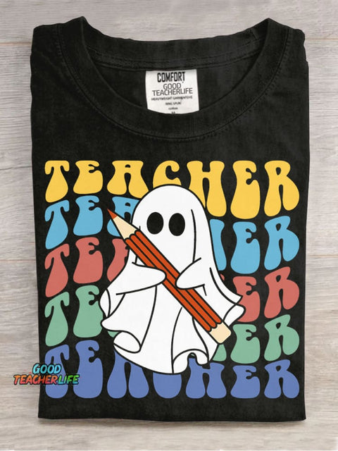 Halloween Ghost Teacher Decorative Pattern T-shirt