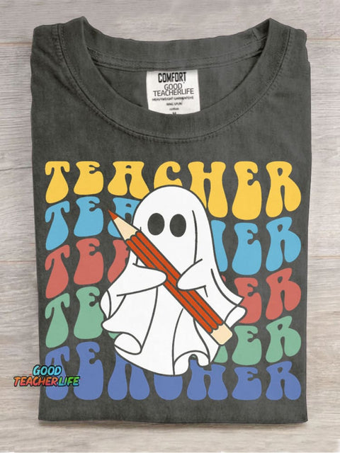 Halloween Ghost Teacher Decorative Pattern T-shirt