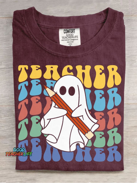 Halloween Ghost Teacher Decorative Pattern T-shirt