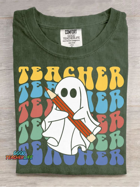 Halloween Ghost Teacher Decorative Pattern T-shirt