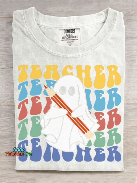 Halloween Ghost Teacher Decorative Pattern T-shirt