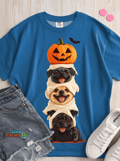 Halloween Pumpkin and Dog Decoration Pattern T-shirt