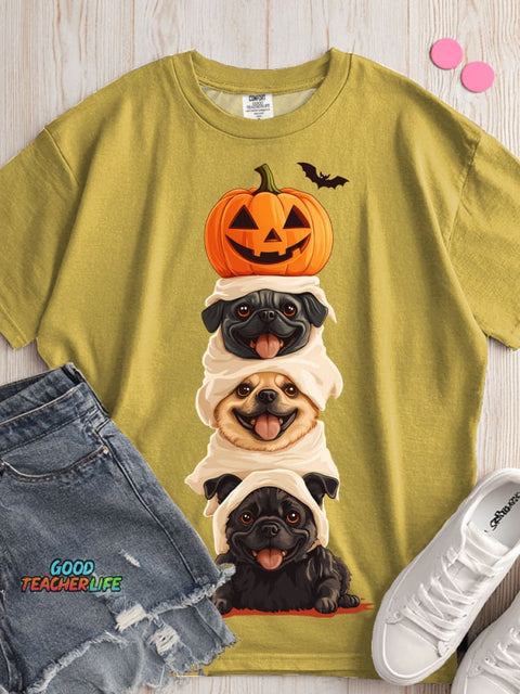 Halloween Pumpkin and Dog Decoration Pattern T-shirt