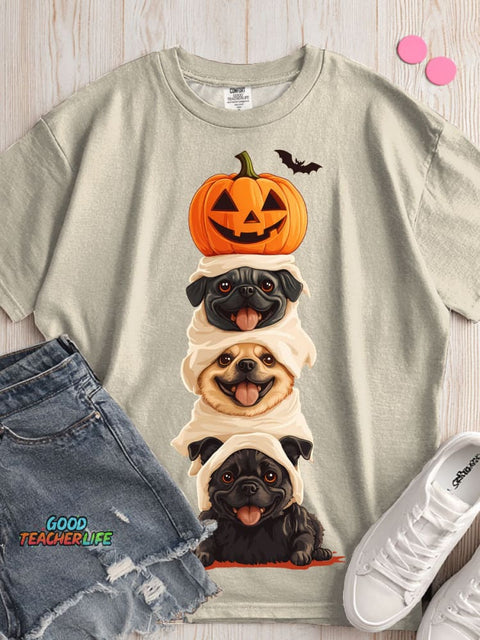 Halloween Pumpkin and Dog Decoration Pattern T-shirt
