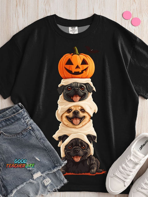 Halloween Pumpkin and Dog Decoration Pattern T-shirt