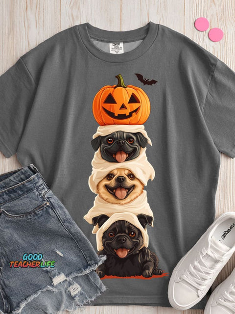Halloween Pumpkin and Dog Decoration Pattern T-shirt