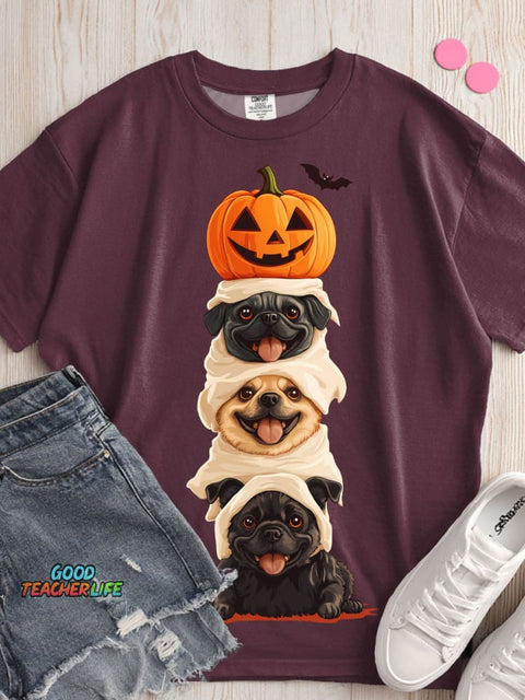 Halloween Pumpkin and Dog Decoration Pattern T-shirt